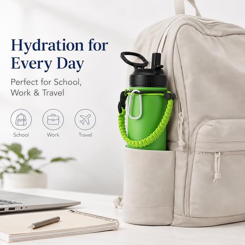 Image of mininoo 24 oz Insulated Stainless Steel Water Bottle with Straw, Green
