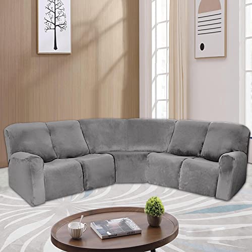 TOPCHANCES 5 Seater Recliner Cover,7 Pieces Recliner Sofa Covers Velvet Stretch Reclining Sectional Couch Covers for 5 Cushion Sofa Slipcovers Reclining L Shape Sofa Anti Slip Furniture Protector