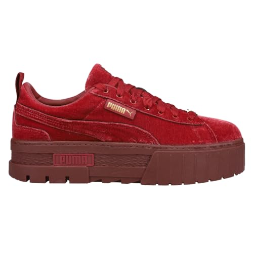 PUMA Womens Mayze Velvet Logo Platform Sneakers Shoes Casual - Red
