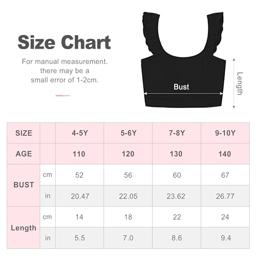 ZukoCert Sutiã de treinamento para meninas, lindo sutiã esportivo com babados para crianças, tops de