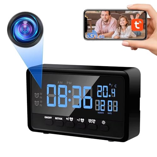 Nisanuki Cámara Espía WiFi 5G/2,4G, Mini Cámara Oculta Despertador Inalambricas, 120° Camara Vigilancia Camuflada Reloj con Visión Nocturna y Detección de Movimiento Tuya App