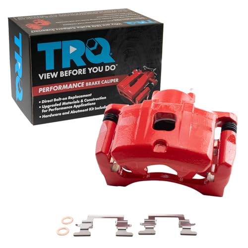 Image of TRQ Front Left Brake Caliper w /Bracket Performance Red Drivers Side | For 2011-2014 Chrysler 200 2007-2010 Sebring 2008-2014 Dodge Avenger 2007-2012 Caliber 2007-2017 Jeep Compass Patriot