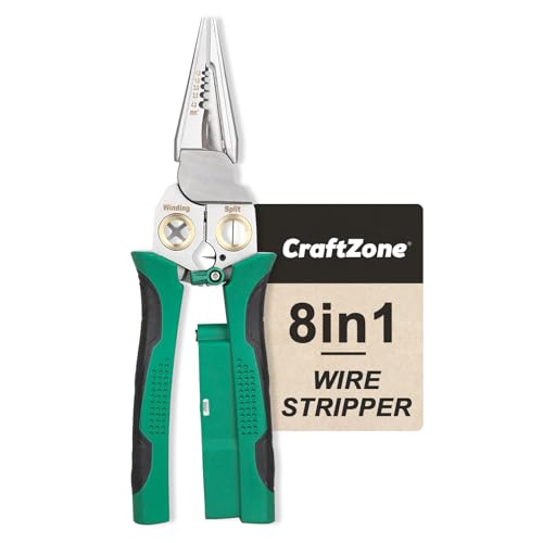 8 in 1 Wire Stripper with Voltage Tester Multi-function Electric Wire Stripping Tool for Cutting and Pulling Pliers Electrical Pliers for Wire Cutting Stripping Crimping Repair Tool (Green-Black)