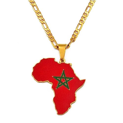 Collier drapeau Maroc et carte Afrique en acier inoxydable pour homme et femme
