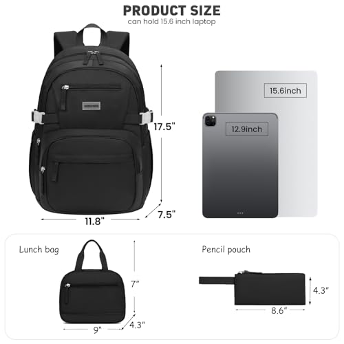 Image of WINDARS Backpack for School Girls, Cute High School Backpacks for Teens Women Student Large Bookbag 15.6 Inch Laptop Bag with USB Charger Port for College Work Travel Trip 3 Pcs(Black)