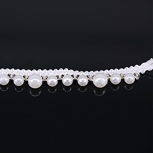 5yards Braided Beaded Off White Pearls Trimming Lace Ribbon Trim Costume Applique Motif Sew on Sewing Supplies for Dress T1220 - Thumbnail 3