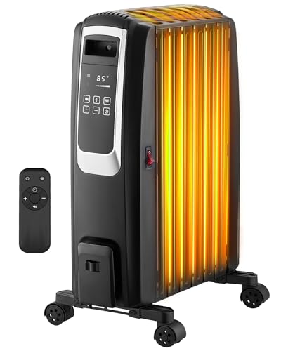Oil Filled Radiator Heater, Electric Radiant Heaters for Indoor Use Large Room, Portable Space Heater with ECO Mode, Quiet Heating with Remote Control, 24H Timer, Tip-over & Overheat Protection