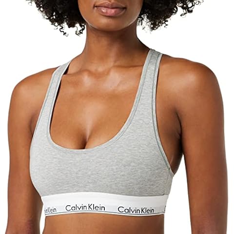 Calvin Klein - Women's Bralette - Modern Cotton - 53% Cotton 35% Modal 12% Elastane - Grey - Cotton Modal Blend - Racerback Styling - Unlined, No Padding - Calvin Klein Logo Print - Size Cover