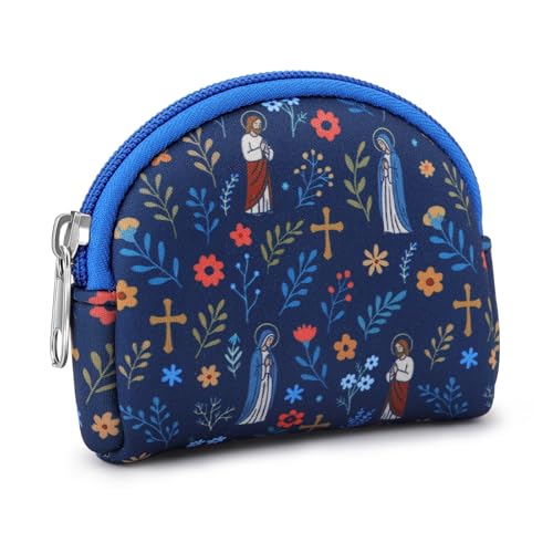 Rosary Pouch for Women Men Zippered Rosary Case Holder Bag with Cross Floral Print