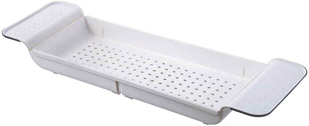Regulowana taca na wannę z możliwością rozszerzenia plastikowy prysznic pasuje do większości wanien 79 cm x 17 cm akcesoria do przechowywania łazienki i kuchni, idealne do niezbędników kąpielowych