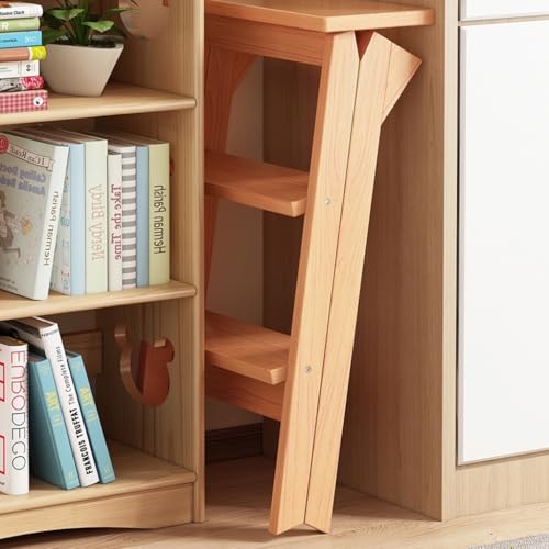 Taburete plegable de 3 escalones, escalera de madera portátil para cocina 4