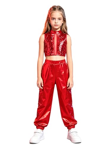 Vêtements hip hop enfant fille ensemble jazz à paillettes de 5 à 16 ans