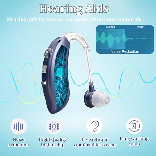 Rechargeable Hearing Aids for Seniors with Noise Cancelling, Hearing Amplifiers for Adults with Severe Hearing Loss, Sound amplifier with Volume Control(Blue) - Image 3