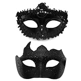 Masquerade Mask for Women Couple Venetian Masks for Halloween Mardi Gras Costume Party Prom Ball (Black)