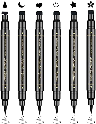 Ownest 6 Pcs Liquid Eyeliner Set,Double-Side Eyeliner Stamp Pen Eyeliner Tattoo Tool Waterproof Smudge-proof Eyeliner Stamp Makeup-Smiley, Triangle,Heart,Star,Moon,Flower