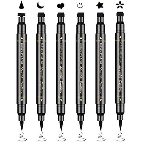 Ownest 6 Pcs Liquid Eyeliner Set,Double-Side Waterproof Smudge-proof Eyeliner Stamp Pen Eyeliner Tattoo Tool Makeup-Smiley, Triangle,Heart,Star,Moon,Flower Cover