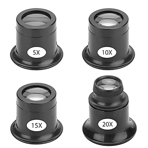 LINAERSHAO Juego de 4 Lentes de Lupa de Diferentes fortalezas relojeros Herramienta,Lupa de Relojero 5X, 10X, 15X, 20X Aumento Jewellers Watchmaker Eye Loupe Lupa Set-Negro