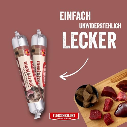 Fleischeslust Hundewurst | Meat & Treat Büffel (12x80g) | Trainingswurst | schnittfest | Hundesnack | Leckerli für Hunde
