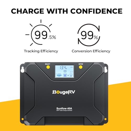 BougeRV MPPT Solar Charge Controller 40A, w/ Low-Temp Cut-Off, APP Control, Backlit LCD, 40 Amp Solar Panel Regulator 12V/24V for LiFePO4, SLD, Gel, FLD, AGM Battery, RV, Marine, Upgraded