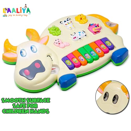 Image of Cow Shape Musical Piano Keyboard Toy for Kids, Baby Piano with Animal Sounds, Light & Music, Mini Keyboard Instrument for Boys and Girls Age 1 to 5 Years+