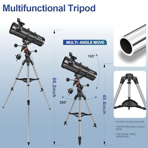 Telescope, 150EQ Reflector Telescope for Adults Astronomy Beginners, Manual Equatorial Professional Telescopes Astronomy with 2X Barlow Lens, Phone Adapter, Adjustable Tripod and Moon Filter