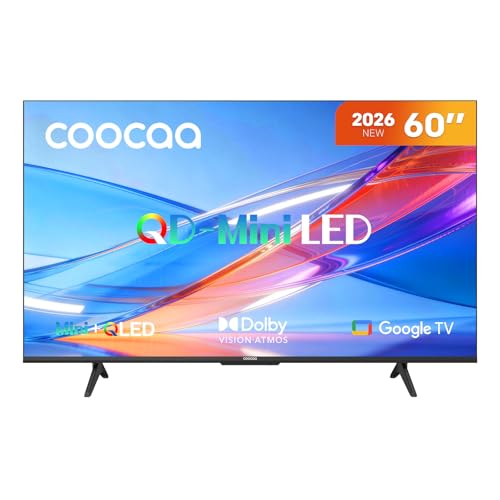 coocaa 60 Zoll Fernseher QD-Mini LED TV, 4K Smart TV mit Google TV, HDR10+, Dolby Vision&Atmos, Local Dimming, MEMC Bewegungsglättung, S AI Prozessor, Triple Tuner DVB-T2/C/S2, 60CGNH70Z (2026)