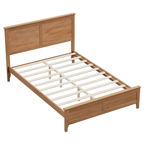 Image of Harper & Bright Designs Modern Farmhouse Platform Full Bed Frame, Solid Wood Platform Bed Frame with Headboard, Sturdy Wooden Foundation with Wood Slats for Living Room, Seadrift