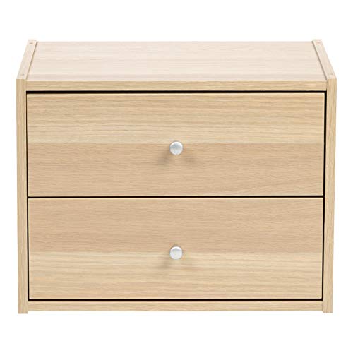 Image of IRIS USA 2-Drawer Modular Wood Stacking Storage Box, for Office Closet and Nightstand, Easy Assembly, Stacking Storage Boxes, Light Brown