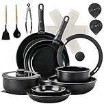 ROVSUN 23 Pcs Nonstick Pots and Pans Set, Cast Aluminum Kitchen Cookware Set with Detachable Handles, RV Kitchen Cooking Set and Utensils, Dishwasher Safe, PFAS PFOA & PFOS Free, Black