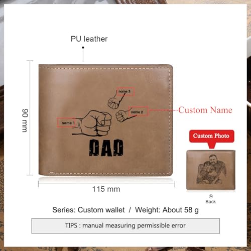 Fathers Day Wallet Gifts for Dad,Custom Personalized Wallets for Men Engraved Leather Photo Wallet for Husband (3 names)2