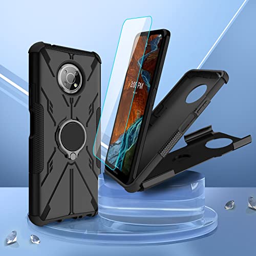 Iokmax For Nokia G300 Case With Hd Screen Protector(2 Pack),[Military Grade Protection] Heavy Duty Phone Case Built In Ring Kickstand For Nokia G300 Black #TOP1
