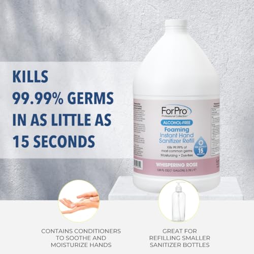 Image of ForPro Alcohol-Free Foaming Instant Hand Sanitizer, 1 Gallon Refill (Pack of 4) - Moisturizing, Dye-Free Formula, Whispering Rose Scent