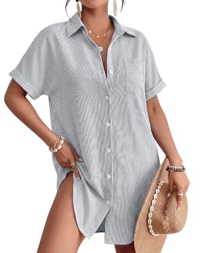 Image of Bsubseach Women Swimsuit Coverup Shirt Dress Button Down Bathing Suit Cover Up Beach Vacation Outfits