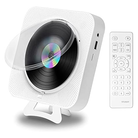 CD Player with Radio Boombox - Canareen Upgraded Bluetooth CD Player Wall Mounted Desk Stand with Dust Cover & LED Screen | 3.5mm AUX Jack with Remote Control Home Audio FM Radio USB MP3 Music Player Cover