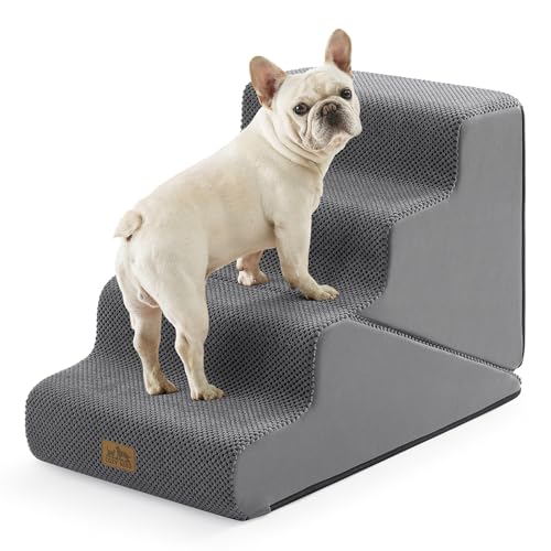 Image of COZY KISS Dog Stairs for Small Dogs, 4-Step 2-in-1 Dog Steps,19.7 inch H | 4-step dog stairs and ramps for Old Cats, Puppy, Small Dogs,Non-Slip Base,for Couch & Bed, Grey