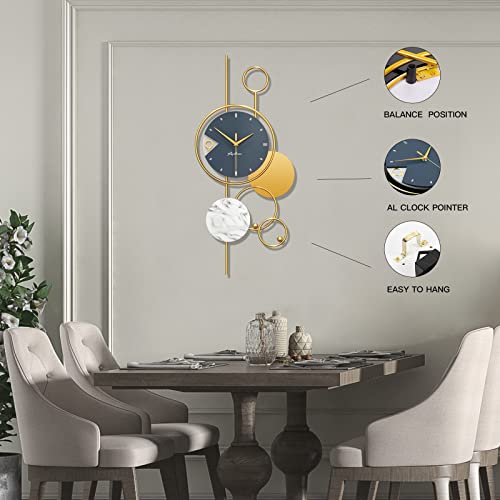 Yijidecor Large Wall Clocks For Living Room Decor Big Modern Wall Clock Battery Operated Silent Non-Ticking For Bedroom Office Kitchen Home Decoration Gold Metal Unique Wall Watch Clock 15 X 30 Inches #TOP3