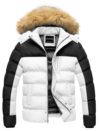 Image of Pursky Men's Puffer Jacket Waterproof Winter Bubble Coats Ski Parka Fur Hooded