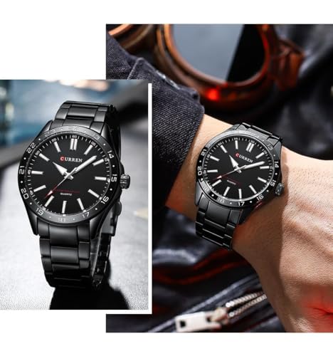 Image of CURREN New Model Brand Light Up Dial Male Analog Watch Simple 43mm Big Dial Stainless Steel Strap Waterproof 3ATM Men's Clock 8452, BLACK, Modern