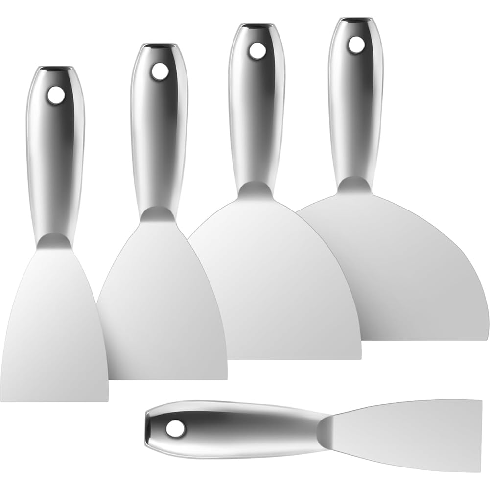 Ensemble de Couteaux de Mastic en Acier Inoxydable de 5pcs, 2 Pouces de 2 Pouces de 3 Pouces de 4 Pouces de 6 Pouces de 8 Pouces Spackle, Outil de Peinture de Papier Peint