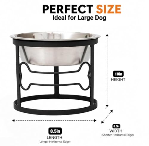Image of Unique Lifestyle Elevated Dog Bowl with Black Iron Stand, Stainless Steel, Bone Design, Ideal for Large Dogs, 10in Height
