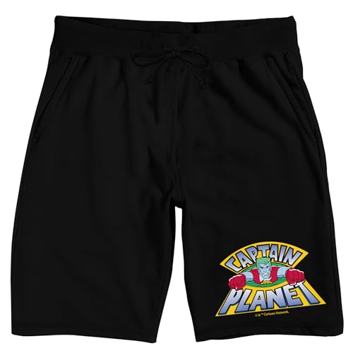 Bioworld Captain Planet Flying Logo Men's Black Sleep Pajama Shorts