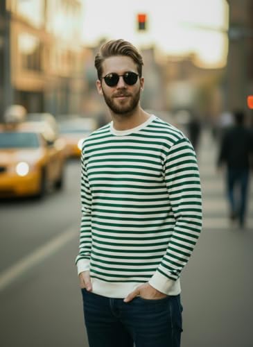 Image of Mack Jonney Men's Black Cotton Full Sleeve T-Shirt | Soft Breathable Casual Wear | Stylish Striped Round Neck Tshirt-JMAK-107