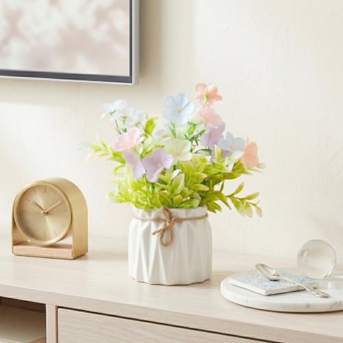 Image of Dekorly Artificial Lavender Plant in White Pot, 18cm - Realistic Faux Flower Arrangement for Home & Office Decor (Set of 1) (1, Jasmin Flower)