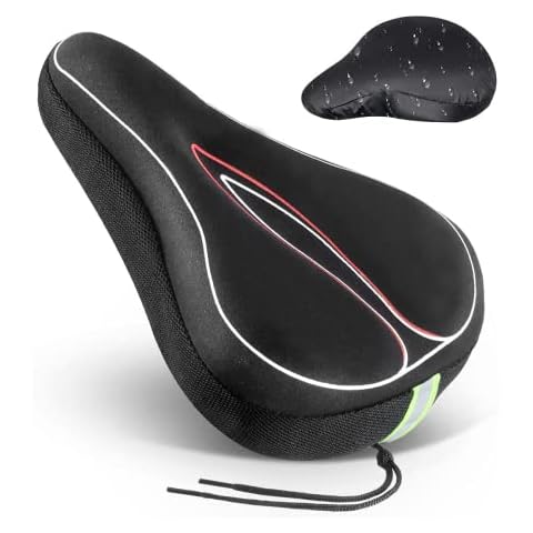 Bike Seat Cover Padded, Bicycle Saddle Cushion Extra Soft Memory Foam Bike Saddle Cover Padded Comfortable Bicycle Seat Cushion with Waterproof Cover and Reflective Strip for Mountain Bike MTB (Red) Cover