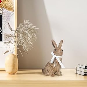 Rattan effect resin bunny easter decortable rabbit easter decorationsspring bunnies decoration statue figurine for home farmhouse bronze sedentary  urban country home decor