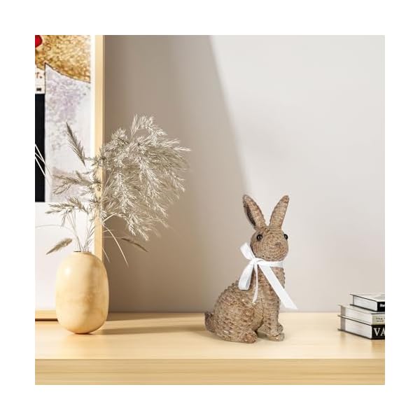 Rattan effect resin bunny easter decortable rabbit easter decorationsspring bunnies decoration statue figurine for home farmhouse bronze sedentary  urban country home decor