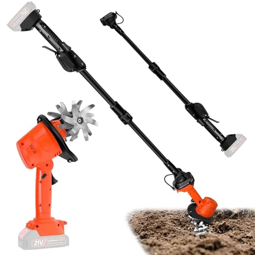 Akku Bodenhacke, Elektro Bodenhacke, 21V Gartenfräse Elektrisch, Motorhacke elektrisch mit 4 Metallmesser 10cm Arbeitsbreite, 235 U/min Drehzahl, 1,3M Handgriff, 550W Kultivator Ackerfräse für Gärten