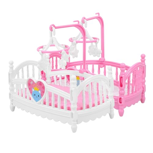 TOYANDONA Dollhouse Crib 2pcs Mini Doll, Miniature Doll Beds with Mobile for Mini House Furniture Set Miniature Dollhouse Furniture Accessories Model Decoration