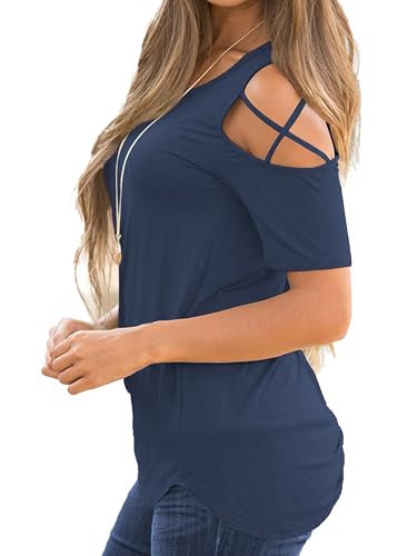 Image of Jar of Love Women's Summer Tops Short Sleeve Cold Shoulder Tops T-Shirts for Women Spring Summer Tops Loose Fit Tunic 2026