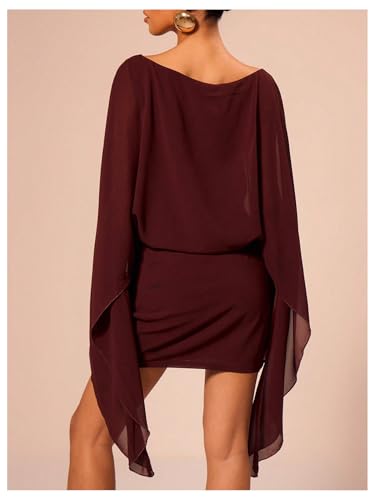 MakeMeChic Women's Boat Neck Cape Sleeve Mini Dress Ruched Bodycon Elegant Short Dresses2